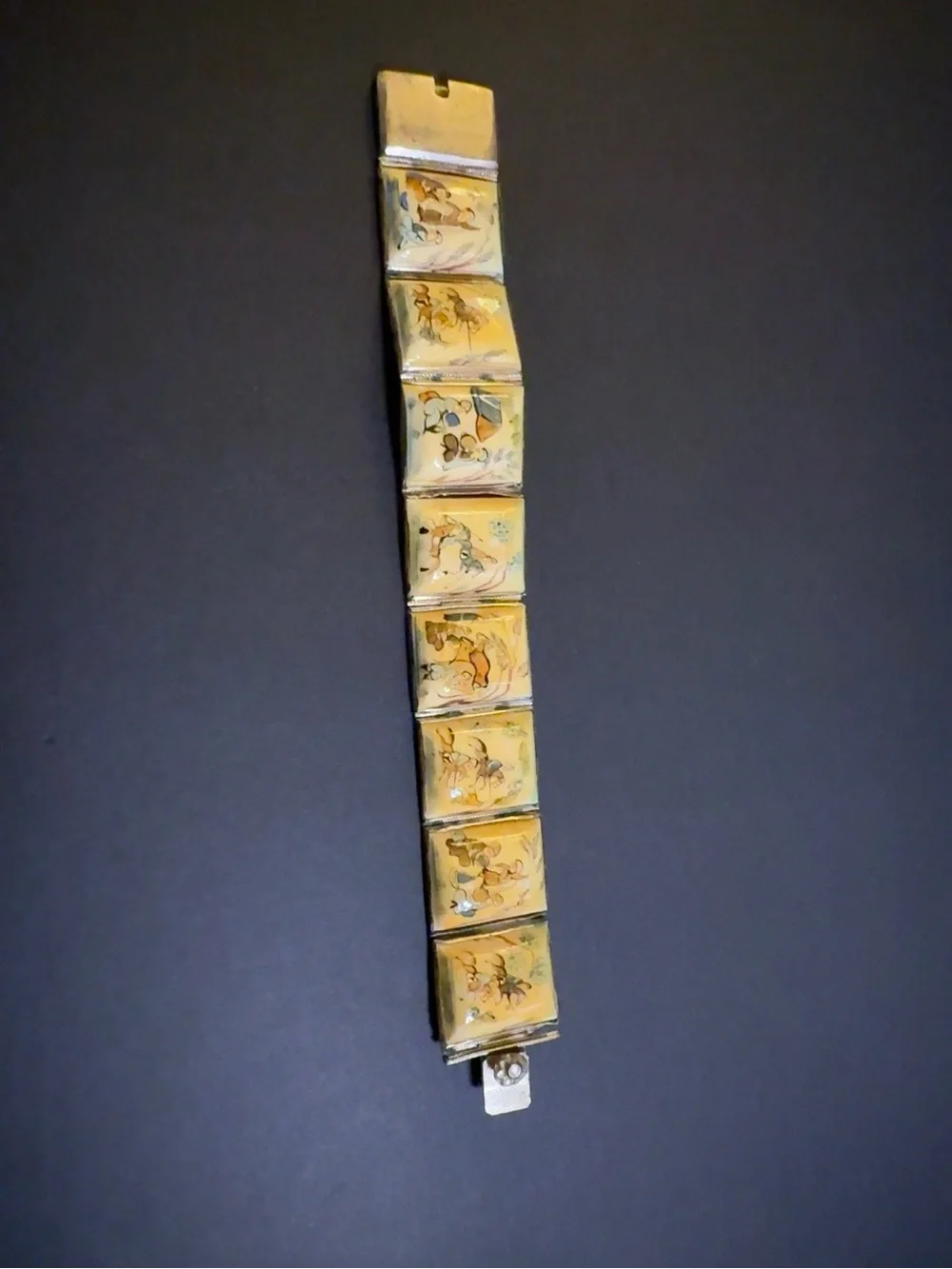 Vintage Hand-Painted Persian Scene Panel Bracelet